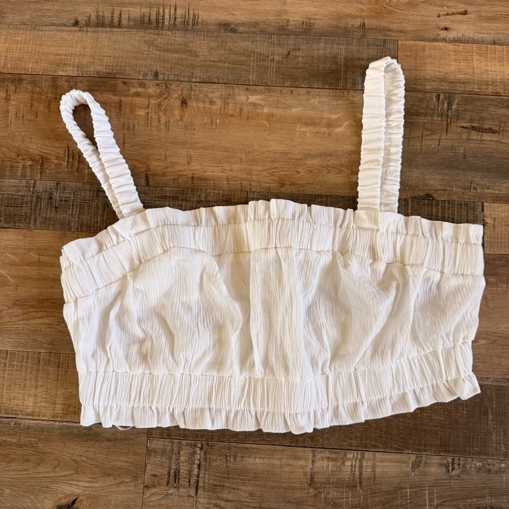 H&M White Ruched Top Medium whimsical